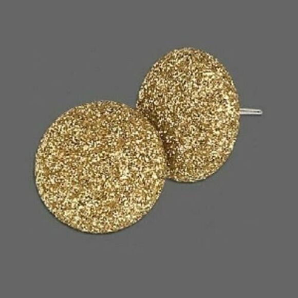 Gold Retro 80s Sparkly Disco Fabric Button Earrings - Picture 2 of 2